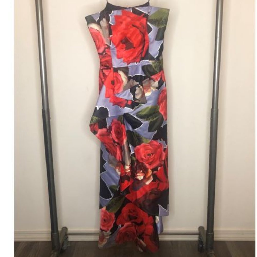 Parker Black Floral Strapless High-Low Dress